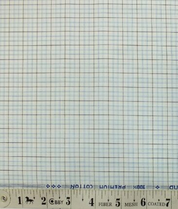 Arvind Men's White 100% Premium Cotton Firozi Blue Check Shirt Fabric (1.60 M)