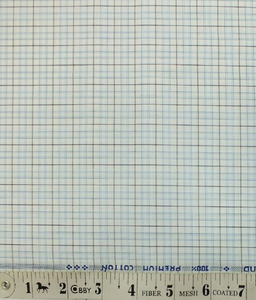 Arvind Men's White 100% Premium Cotton Firozi Blue Check Shirt Fabric (1.60 M)