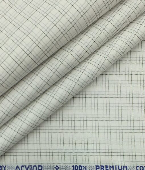 Arvind Men's White 100% Premium Cotton Grey Check Shirt Fabric (1.60 M)