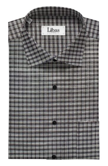 Arvind Men's 100% Premium Cotton Khadi Look Dark Grey & Black Check Shirt Fabric (1.60 M)