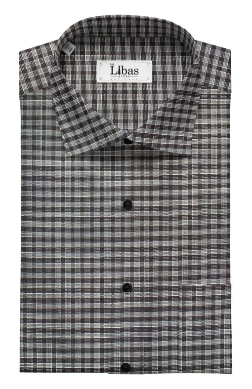 Arvind Men's 100% Premium Cotton Khadi Look Dark Grey & Black Check Shirt Fabric (1.60 M)