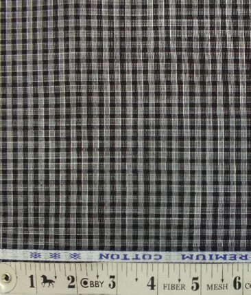 Arvind Men's 100% Premium Cotton Khadi Look Dark Grey & Black Check Shirt Fabric (1.60 M)