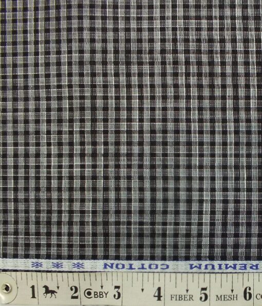 Arvind Men's 100% Premium Cotton Khadi Look Dark Grey & Black Check Shirt Fabric (1.60 M)