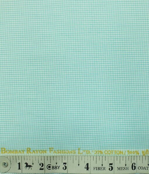 Bombay Rayon Men's Sea Green 100% Cotton Micro Checks Shirt Fabric (1.60 M)