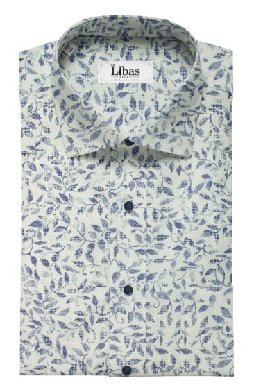 Bombay Rayon Men's White 100% Cotton Royal Oxford Weave Blue Floral Printed Shirt Fabric (1.60 M)