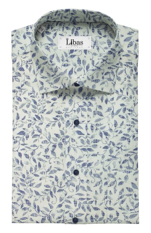 Bombay Rayon Men's White 100% Cotton Royal Oxford Weave Blue Floral Printed Shirt Fabric (1.60 M)