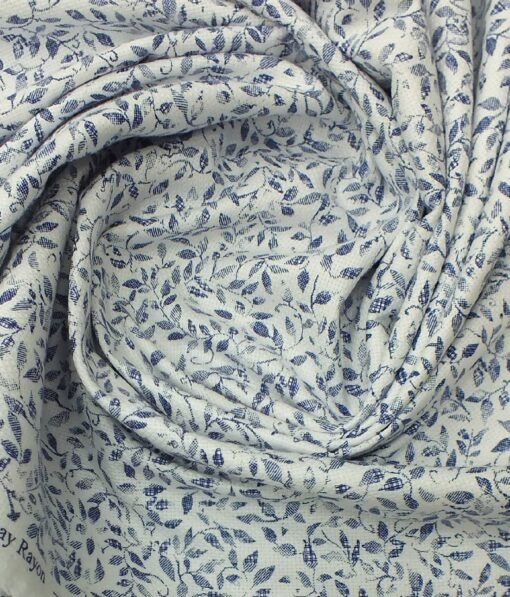Bombay Rayon Men's White 100% Cotton Royal Oxford Weave Blue Floral Printed Shirt Fabric (1.60 M)
