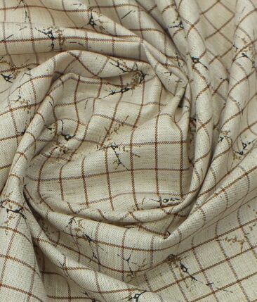 Raymond Dark Brown Checks Trouser Fabric With Exquisite Beige Khadi Look Printed Shirt Fabric (Unstitched)