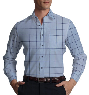 Raymond Dark Navy Blue Checks Trouser Fabric With Exquisite Sky Blue Broad Checks Printed Shirt Fabric (Unstitched)