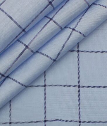 Raymond Dark Navy Blue Checks Trouser Fabric With Exquisite Sky Blue Broad Checks Printed Shirt Fabric (Unstitched)