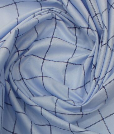 Raymond Dark Navy Blue Checks Trouser Fabric With Exquisite Sky Blue Broad Checks Printed Shirt Fabric (Unstitched)