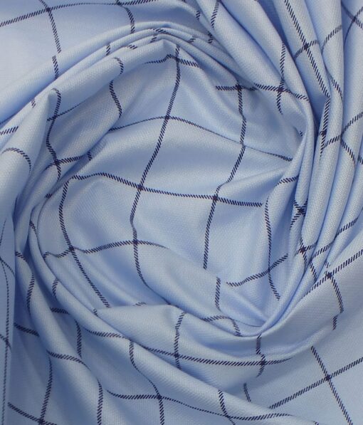 Raymond Dark Navy Blue Checks Trouser Fabric With Exquisite Sky Blue Broad Checks Printed Shirt Fabric (Unstitched)