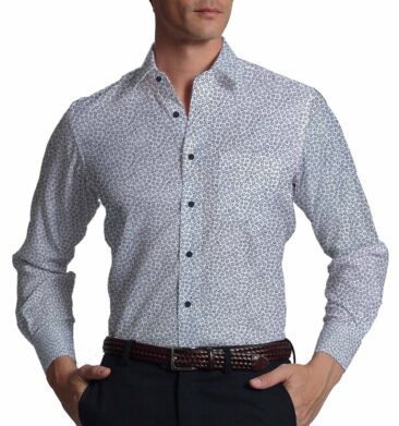 Raymond Dark Navy Blue Checks Trouser Fabric With Bombay Rayon White Floral Printed Shirt Fabric (Unstitched)