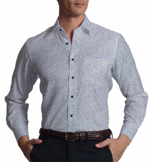 Raymond Dark Navy Blue Checks Trouser Fabric With Bombay Rayon White Floral Printed Shirt Fabric (Unstitched)