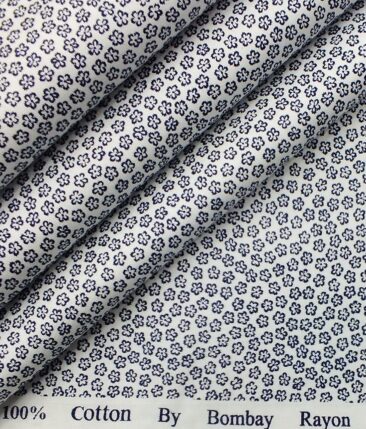 Raymond Dark Navy Blue Checks Trouser Fabric With Bombay Rayon White Floral Printed Shirt Fabric (Unstitched)