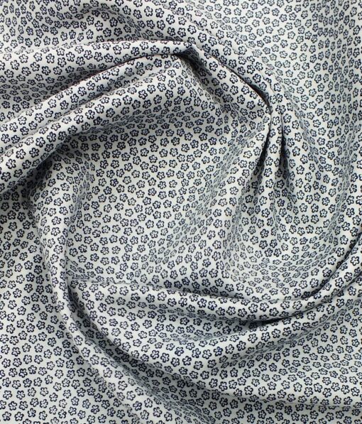 Raymond Dark Navy Blue Checks Trouser Fabric With Bombay Rayon White Floral Printed Shirt Fabric (Unstitched)