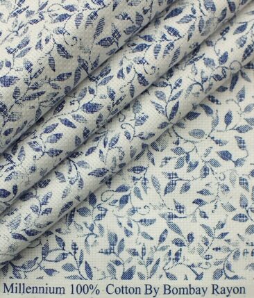 Raymond Royal Blue Structured Trouser Fabric With Bombay Rayon White base Blue Floral Print Shirt Fabric (Unstitched)