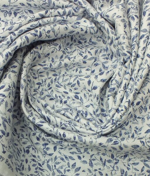 Raymond Royal Blue Structured Trouser Fabric With Bombay Rayon White base Blue Floral Print Shirt Fabric (Unstitched)