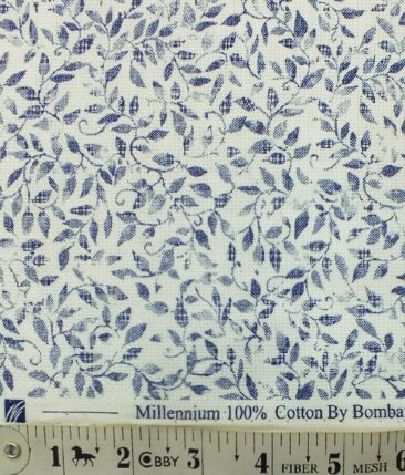 Raymond Royal Blue Structured Trouser Fabric With Bombay Rayon White base Blue Floral Print Shirt Fabric (Unstitched)