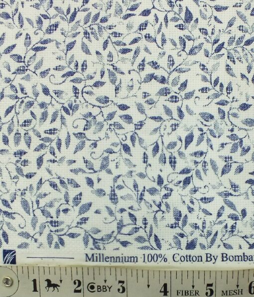 Raymond Royal Blue Structured Trouser Fabric With Bombay Rayon White base Blue Floral Print Shirt Fabric (Unstitched)