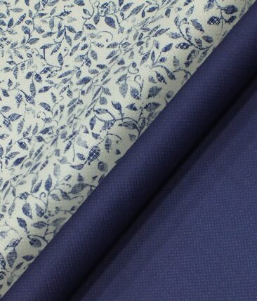 Raymond Royal Blue Structured Trouser Fabric With Bombay Rayon White base Blue Floral Print Shirt Fabric (Unstitched)