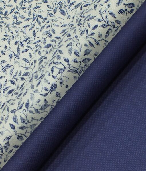 Raymond Royal Blue Structured Trouser Fabric With Bombay Rayon White base Blue Floral Print Shirt Fabric (Unstitched)