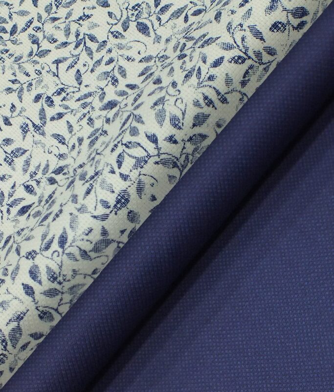 Raymond Royal Blue Structured Trouser Fabric With Bombay Rayon White base Blue Floral Print Shirt Fabric (Unstitched)
