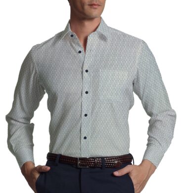 Raymond Dark Royal Blue Structured Trouser Fabric With Exquisite White base Blue Printed Shirt Fabric (Unstitched)