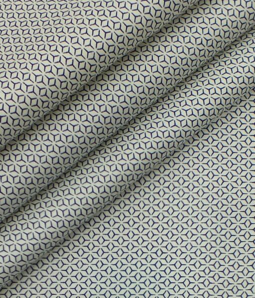 Raymond Dark Royal Blue Structured Trouser Fabric With Exquisite White base Blue Printed Shirt Fabric (Unstitched)