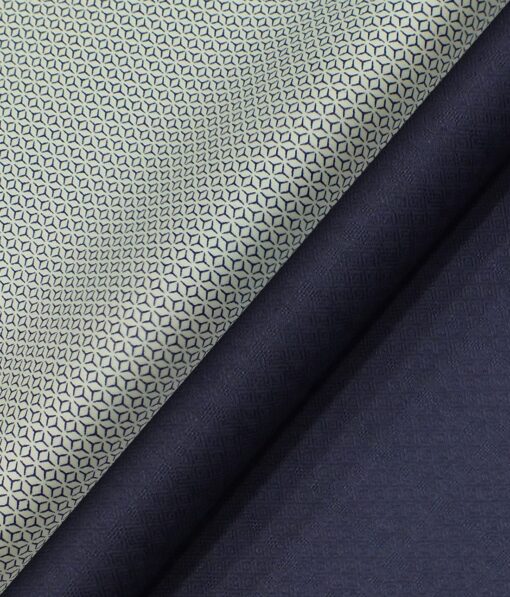 Raymond Dark Royal Blue Structured Trouser Fabric With Exquisite White base Blue Printed Shirt Fabric (Unstitched)
