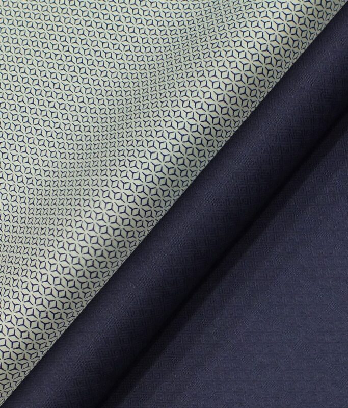 Raymond Dark Royal Blue Structured Trouser Fabric With Exquisite White base Blue Printed Shirt Fabric (Unstitched)