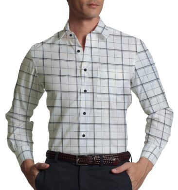 Raymond Blackish Navy Blue Structured Checks Trouser Fabric With Monza Cream base Blue Broad Checks Shirt Fabric (Unstitched)