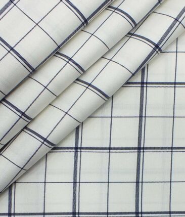 Raymond Blackish Navy Blue Structured Checks Trouser Fabric With Monza Cream base Blue Broad Checks Shirt Fabric (Unstitched)