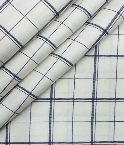 Raymond Blackish Navy Blue Structured Checks Trouser Fabric With Monza Cream base Blue Broad Checks Shirt Fabric (Unstitched)