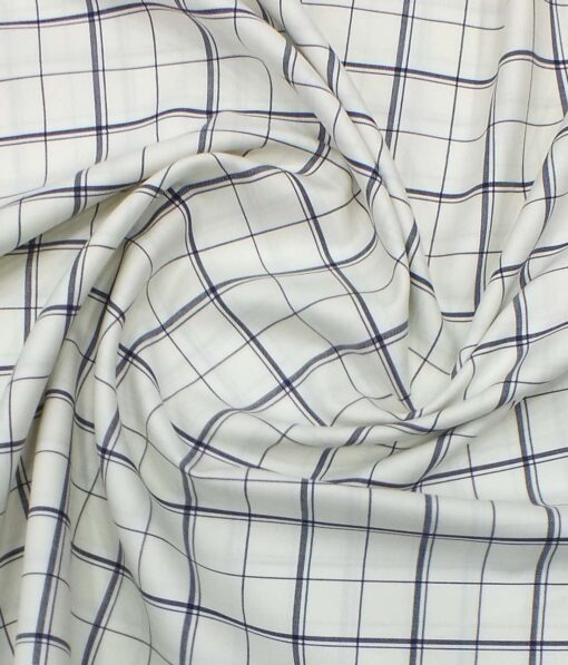 Raymond Blackish Navy Blue Structured Checks Trouser Fabric With Monza Cream base Blue Broad Checks Shirt Fabric (Unstitched)