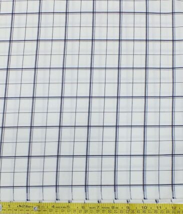 Raymond Blackish Navy Blue Structured Checks Trouser Fabric With Monza Cream base Blue Broad Checks Shirt Fabric (Unstitched)