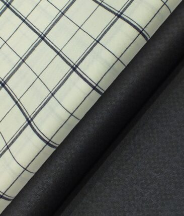 Raymond Blackish Navy Blue Structured Checks Trouser Fabric With Monza Cream base Blue Broad Checks Shirt Fabric (Unstitched)