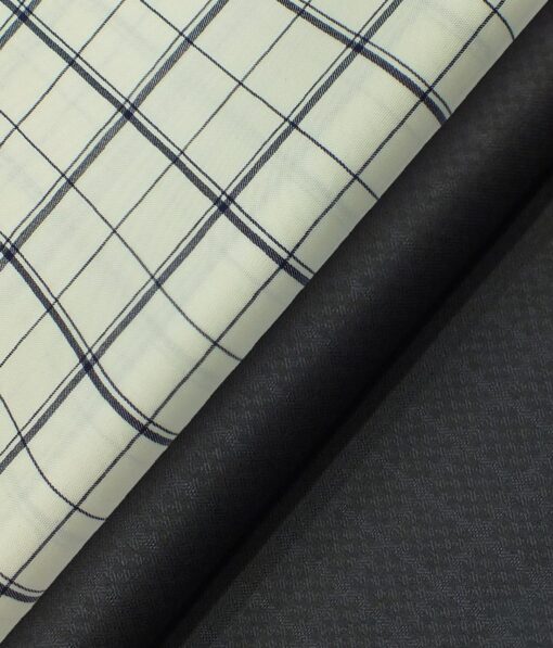 Raymond Blackish Navy Blue Structured Checks Trouser Fabric With Monza Cream base Blue Broad Checks Shirt Fabric (Unstitched)