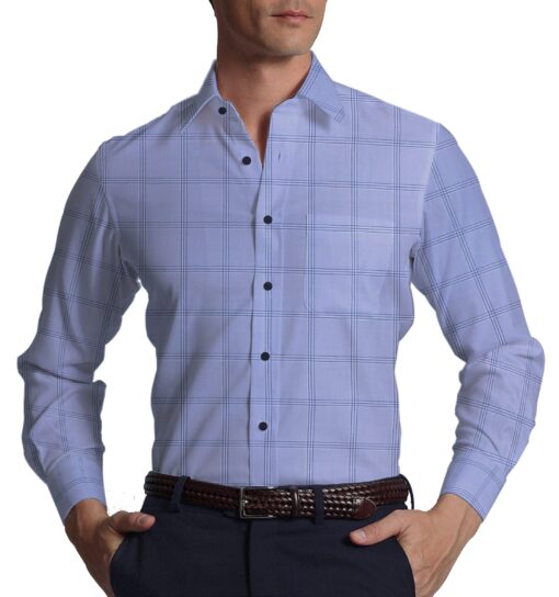 Raymond Dark Royal Blue Structured Trouser Fabric With Monza SkyBlue Broad Checks Shirt Fabric (Unstitched)