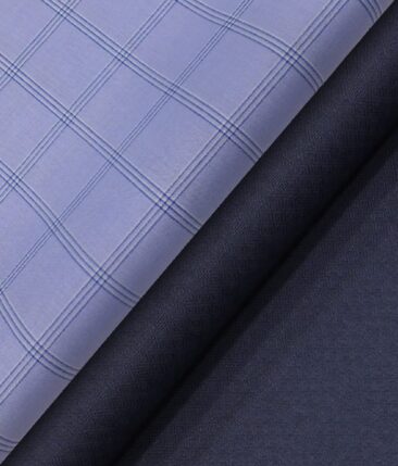 Raymond Dark Royal Blue Structured Trouser Fabric With Monza SkyBlue Broad Checks Shirt Fabric (Unstitched)