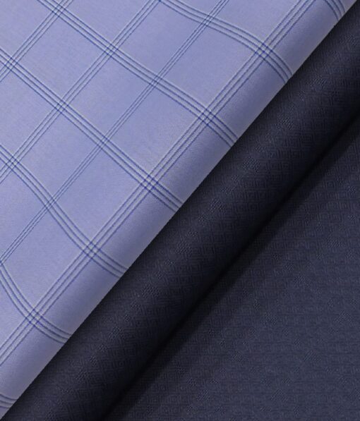 Raymond Dark Royal Blue Structured Trouser Fabric With Monza SkyBlue Broad Checks Shirt Fabric (Unstitched)