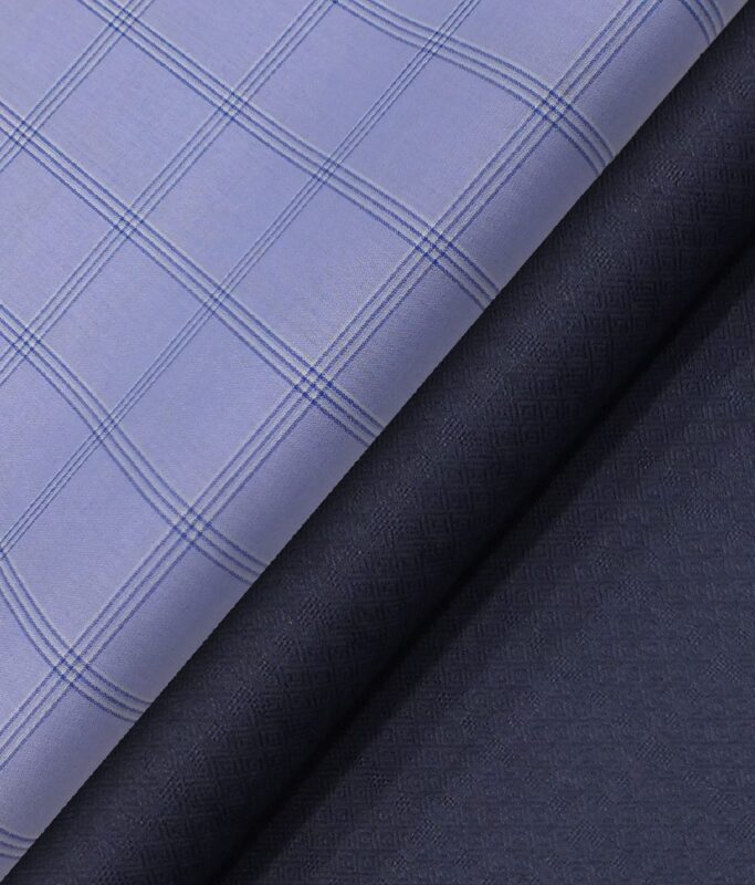 Raymond Dark Royal Blue Structured Trouser Fabric With Monza SkyBlue Broad Checks Shirt Fabric (Unstitched)
