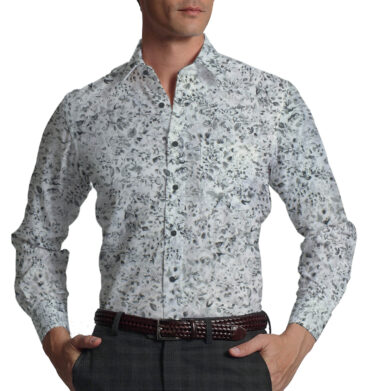 Raymond Dark Grey Self Checks Trouser Fabric With Monza White base Grey Digital Print Shirt Fabric (Unstitched)