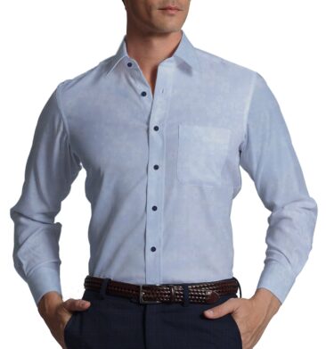 Raymond Dark Blue Checks Trouser Fabric With Nemesis Sky Blue Floral Jacquard Shirt Fabric (Unstitched)