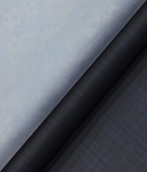 Raymond Dark Blue Checks Trouser Fabric With Nemesis Sky Blue Floral Jacquard Shirt Fabric (Unstitched)