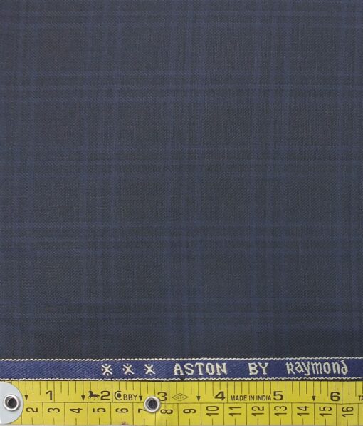 Raymond Dark Blue Checks Trouser Fabric With Nemesis Sky Blue Floral Jacquard Shirt Fabric (Unstitched)