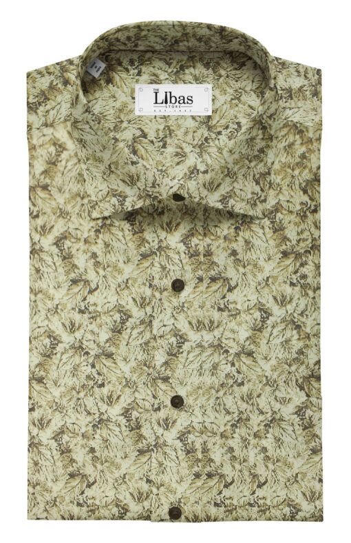 Exquisite Men's Beige & Brown 100% Cotton Floral Printed Shirt Fabric (1.60 M)