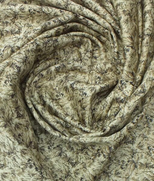 Exquisite Men's Beige & Brown 100% Cotton Floral Printed Shirt Fabric (1.60 M)