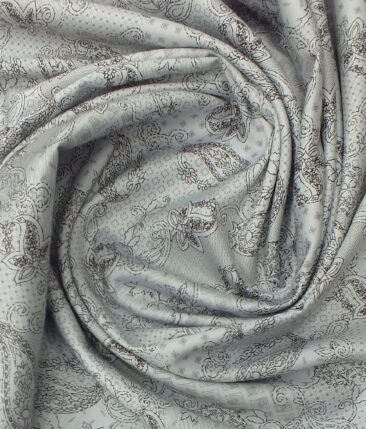Exquisite Men's Light Grey & Black 100% Cotton Damask Print Shirt Fabric (1.60 M)