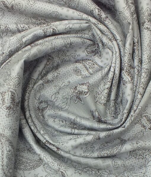 Exquisite Men's Light Grey & Black 100% Cotton Damask Print Shirt Fabric (1.60 M)
